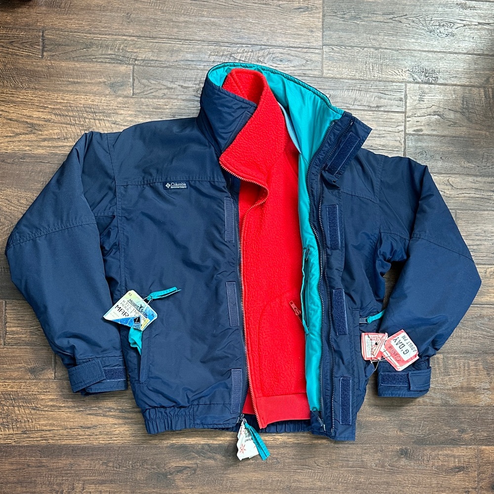 VINTAGE 1989 Columbia BUGABOO men’s' Navy Red Teal SKI 2 piece Jacket SM